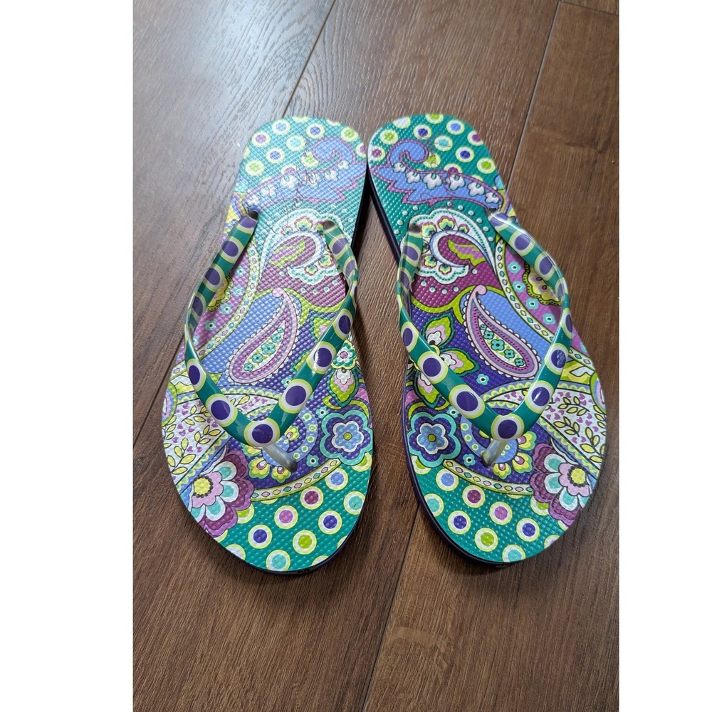 Vera Bradley Paisley Flip Flops Womens Medium 7-8 Purple Green Sandals